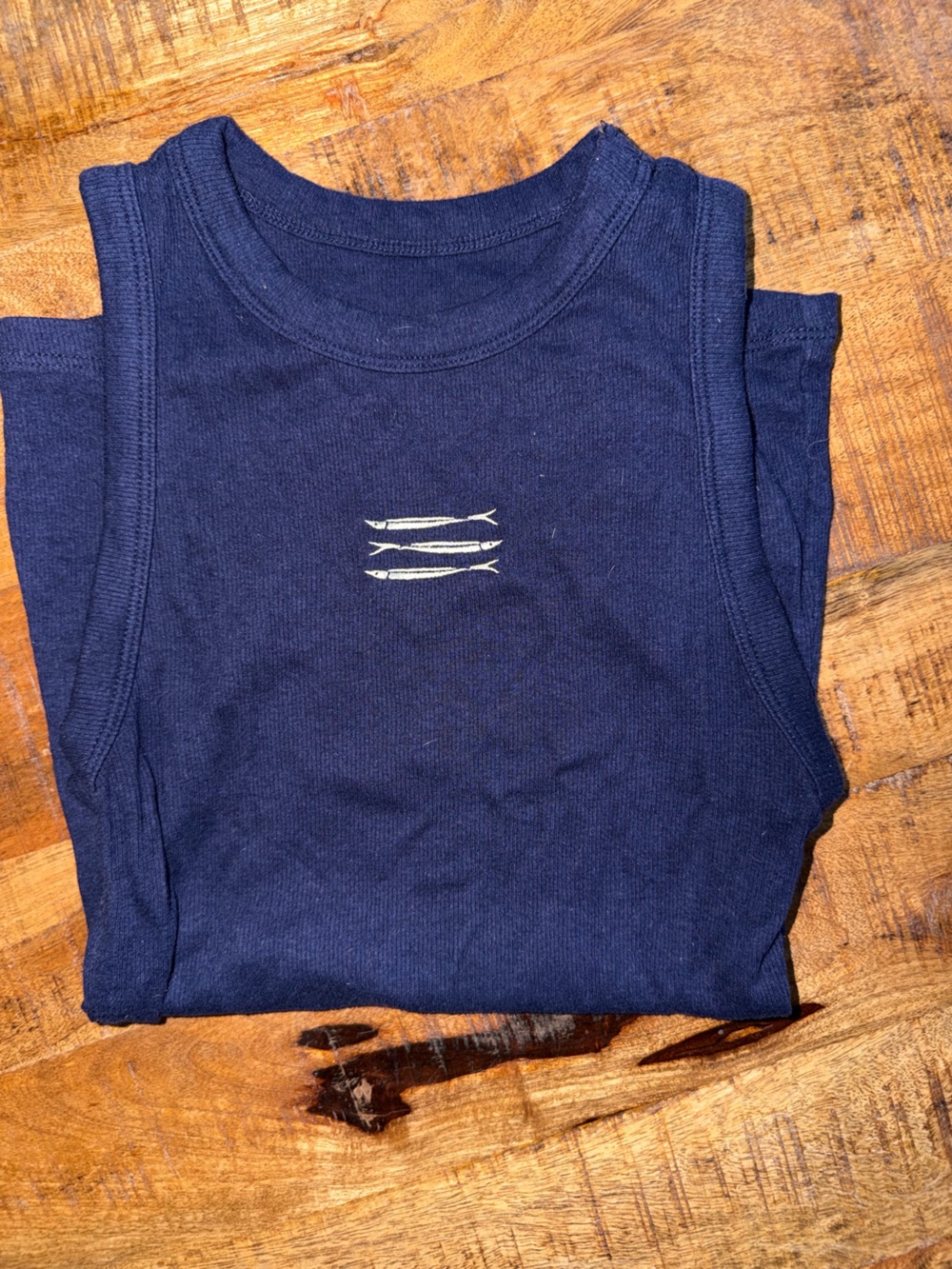 Women’s Navy Tank Top with Fish Embroidery